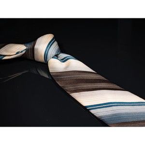 Vintage Lanvin Brown Light Blue Striped Silk Men's Luxury Skinny Tie - RESERVED